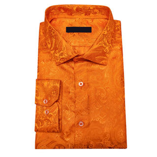 New Orange Paisley Jacquard Long Sleeve Shirt