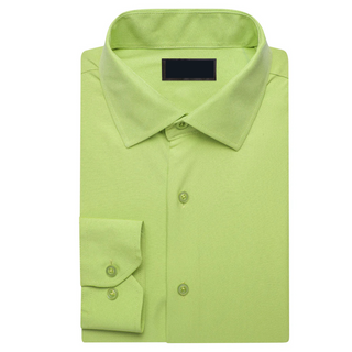 Yellow Green Solid Silk Long Sleeve Shirt
