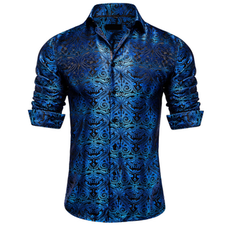 Blue Paisley Silk Long Sleeve Shirt