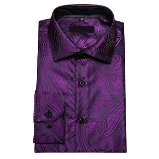 Purple Paisley Jacquard Long Sleeve Silk Long Sleeve Shirt