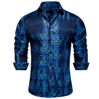 Blue Paisley Silk Long Sleeve Shirt