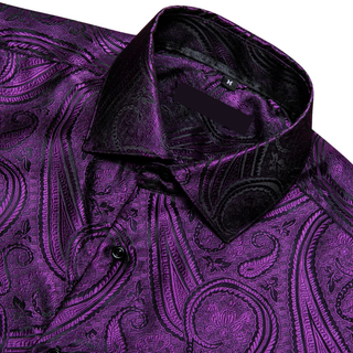 Purple Paisley Jacquard Long Sleeve Silk Long Sleeve Shirt