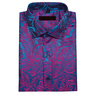New Purple Paisley Short Sleeve Silk Long Sleeve Shirt