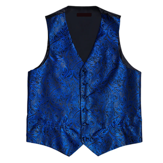 Blue Paisley Silk Men's Vest Pocket Square Cufflinks Tie Set Waistcoat Set