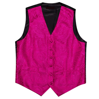 Pink Floral Silk Men's Vest Pocket Square Cufflinks Tie Set Waistcoat Set