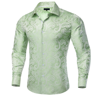New Sage Green Paisley Silk Long Sleeve Shirt