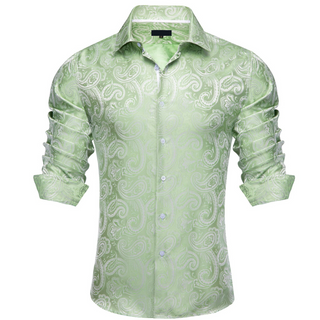 New Sage Green Paisley Silk Long Sleeve Shirt