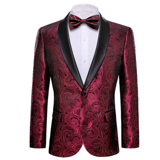 New Dark Red Floral Men's Blazer Set