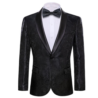 New Solid Black Floral Men's Blazer Set