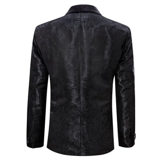New Solid Black Floral Men's Blazer Set