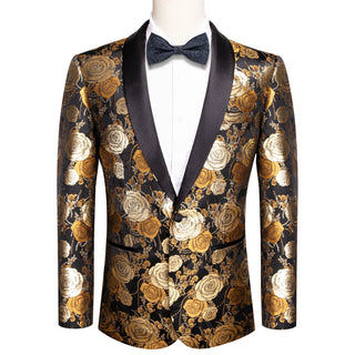 New Luxury Brown Golden Floral Men's Blazer Set