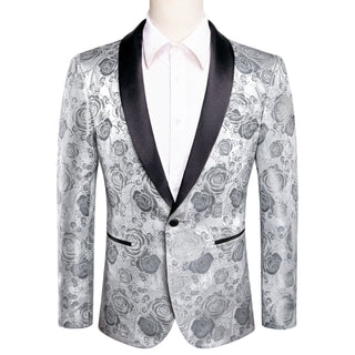 New Luxury Grey White Floral Men's Blazer Set