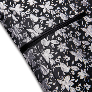 New Luxury Silver Black Floral Novelty Men's Blazer Set