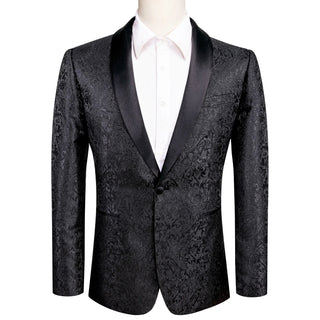 New Luxury Black Shinning Floral Novelty Men's Blazer Set