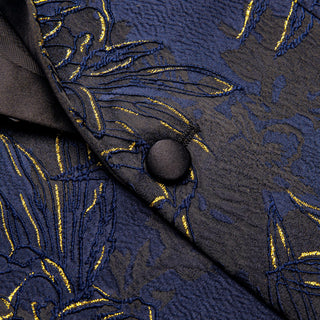 New Luxury Blue Gold Engraved Novelty Men's Blazer Set