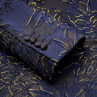 New Luxury Blue Gold Engraved Novelty Men's Blazer Set