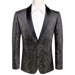 New Luxury Black Champagne Paisley Men's Blazer Set