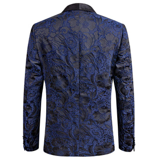 Luxury Blue Black Floral Men's Italian Blazer
