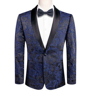 Luxury Blue Black Floral Men's Italian Blazer