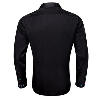 Black Blue Patchwork Silk Long Sleeve Shirt