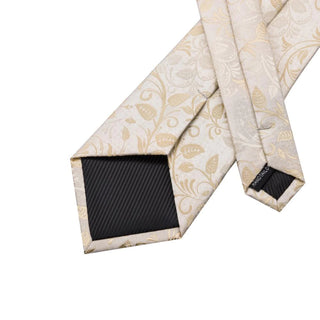 Champagne Golden Floral Silk Necktie Pocket Square Cufflinks Set