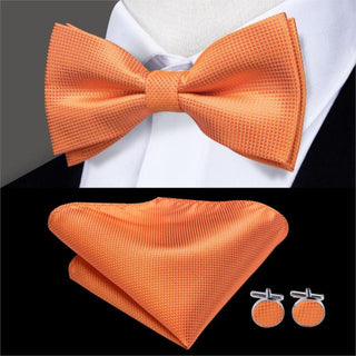 Orange/Purple/Gold Solid Pre-tied Bow Tie Pocket Square Cufflinks Set