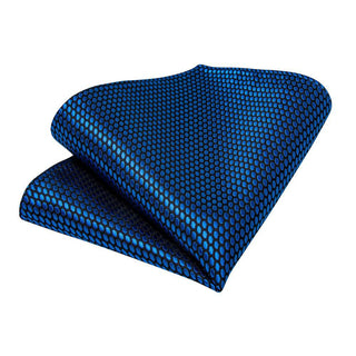 Shining Navy Blue Geometric Silk Necktie Pocket Square Cufflinks Set