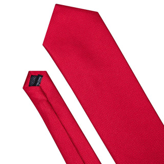 Solid Red Novelty Pattern Silk Necktie Pocket Square Cufflinks Set