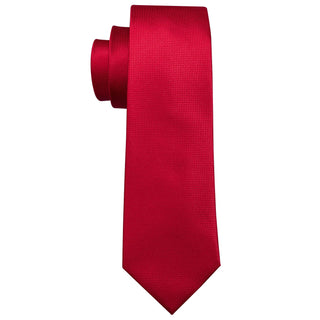 Solid Red Novelty Pattern Silk Necktie Pocket Square Cufflinks Set