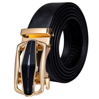Golden Diamond Design Black Leather Belt