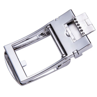 Classic Bright Silver Metal Buckle Genuine Leather Belt