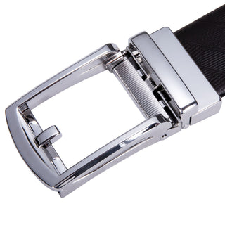 Classic Bright Silver Metal Buckle Genuine Leather Belt