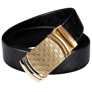 Golden Luxury Shiny Buckle Black Leather Belt