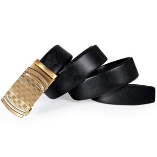 Golden Luxury Shiny Buckle Black Leather Belt