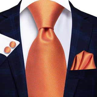 Solid Orange Silk Necktie Pocket Square Cufflinks Set