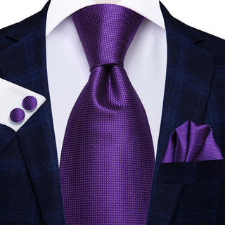 Solid Dark Purple Silk Necktie Pocket Square Cufflinks Set