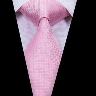 Pink Plaid Men's Silk Necktie Pocket Square Cufflinks Set