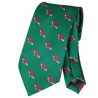 Green Fox Novelty Pattern Silk Necktie Pocket Square Cufflinks Set