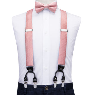 Classic Pink Brace Clip-on Men's Suspenders with Bow Tie Set