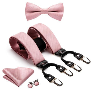 Classic Pink Brace Clip-on Men's Suspenders with Bow Tie Set