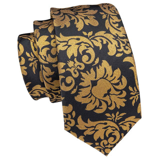 Yellow Floral Men's Silk Necktie Pocket Square Cufflinks Set
