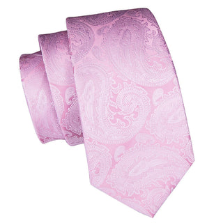 Pink Paisley Silk Necktie Pocket Square Cufflinks Set