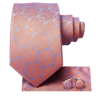 Orange Blue Novelty Silk Necktie Pocket Square Cufflinks Set