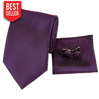 Classic Purple Silk Necktie Pocket Square Cufflinks Set Neckties