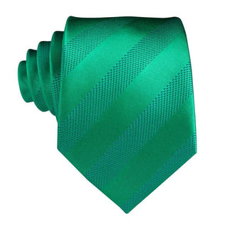 Green Striped Men's Silk Necktie Pocket Square Cufflinks Set