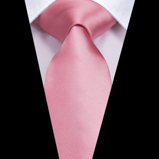 Classic Pink Solid Silk Necktie Pocket Square Cufflinks Set