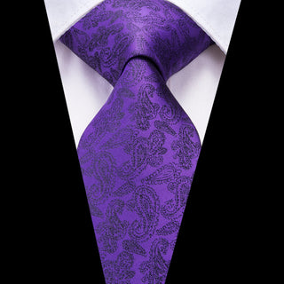 Noble Purple Solid Silk Necktie Pocket Square Cufflinks Set