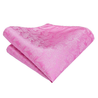 Wedding Pink Floral Silk Necktie Pocket Square Cufflinks Set