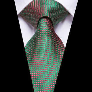 Green Red Plaid Men's Silk Necktie Pocket Square Cufflinks Set