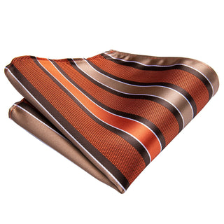Orange Black Striped Silk Necktie Pocket Square Cufflinks Set